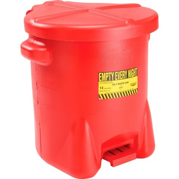 Eagle Poly Waste Can, 14 Gallon, Red with Foot Lever, Eagle Mfg, Mfr#: 937FL